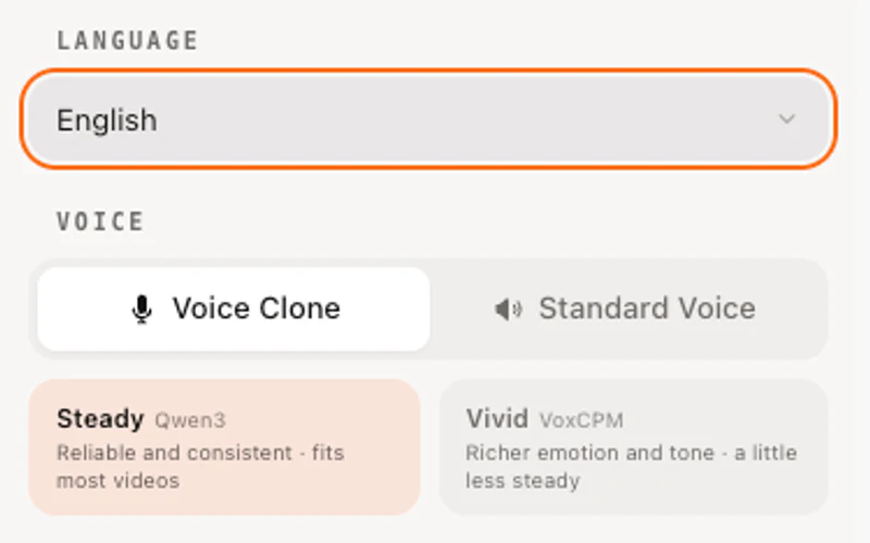 Pick language and voice in the side panel